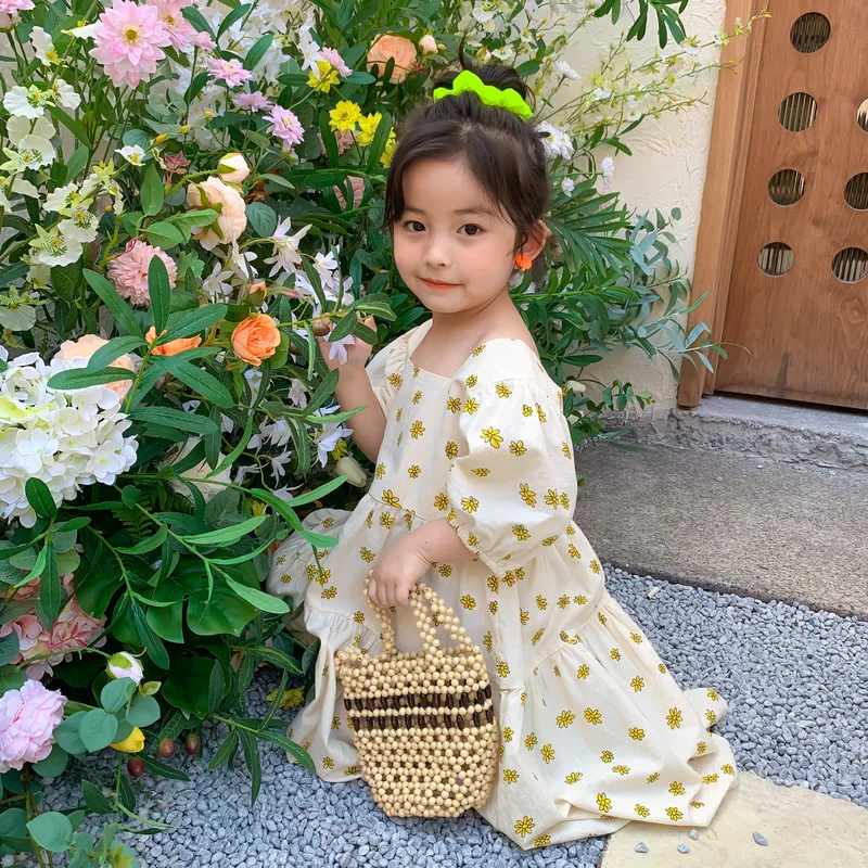 Summer fashion brother and sister clothing Korean style girls chrysanthemum casual long dress boys clothes sets | Мать и ребенок