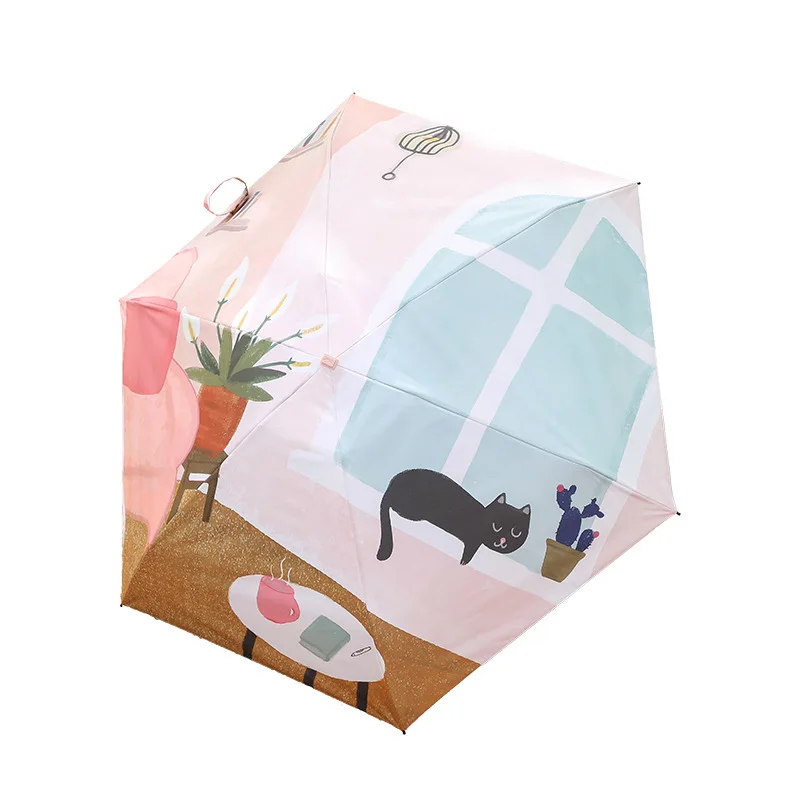 Мультяшное животное кошка милая девушка женский зонтик карманный мини складной