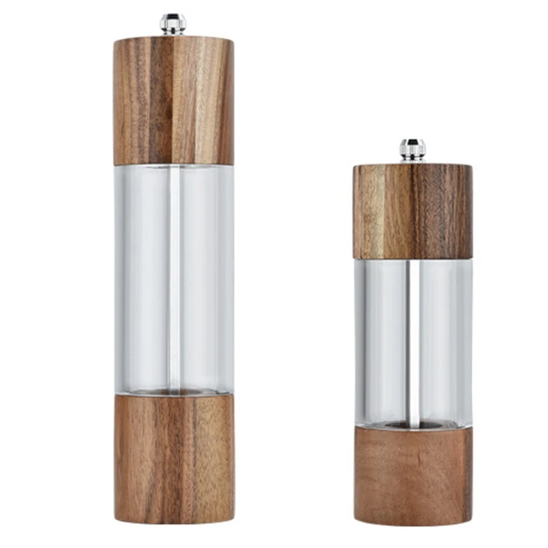 

Grinder And Pepper Mill 8 Inches Manual Salt Set And Wooden Shakers Adjustable