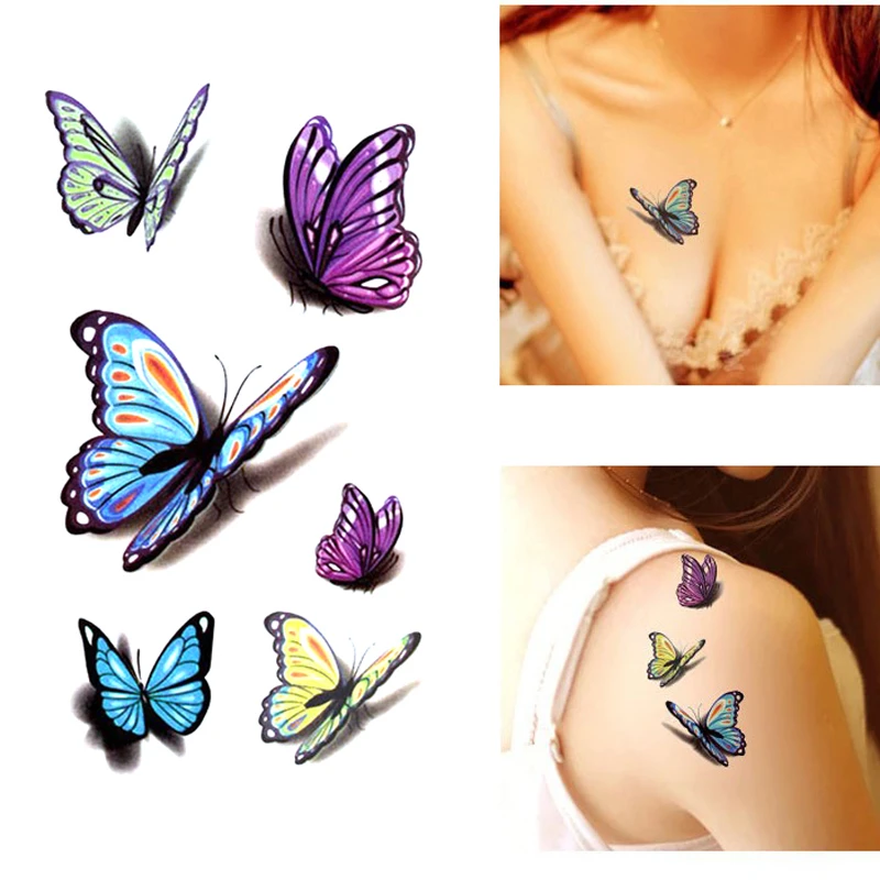 Temporary Waterproof Tattoo Sticker 3D Butterfly Color Flash Trendy Small Neck Hand Arm Shoulder Fake | Красота и здоровье