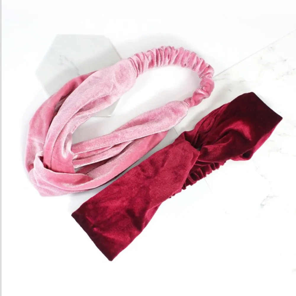 Женская бархатная повязка для волос эластичная резинка с узлом тюрбан простая на