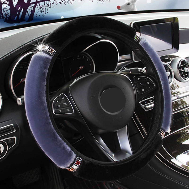 

Diameter Soft Plush Rhinestone Universal 37-38cm Car Steering Wheel Cover Interior Accessories Steering-Cover Car-styling