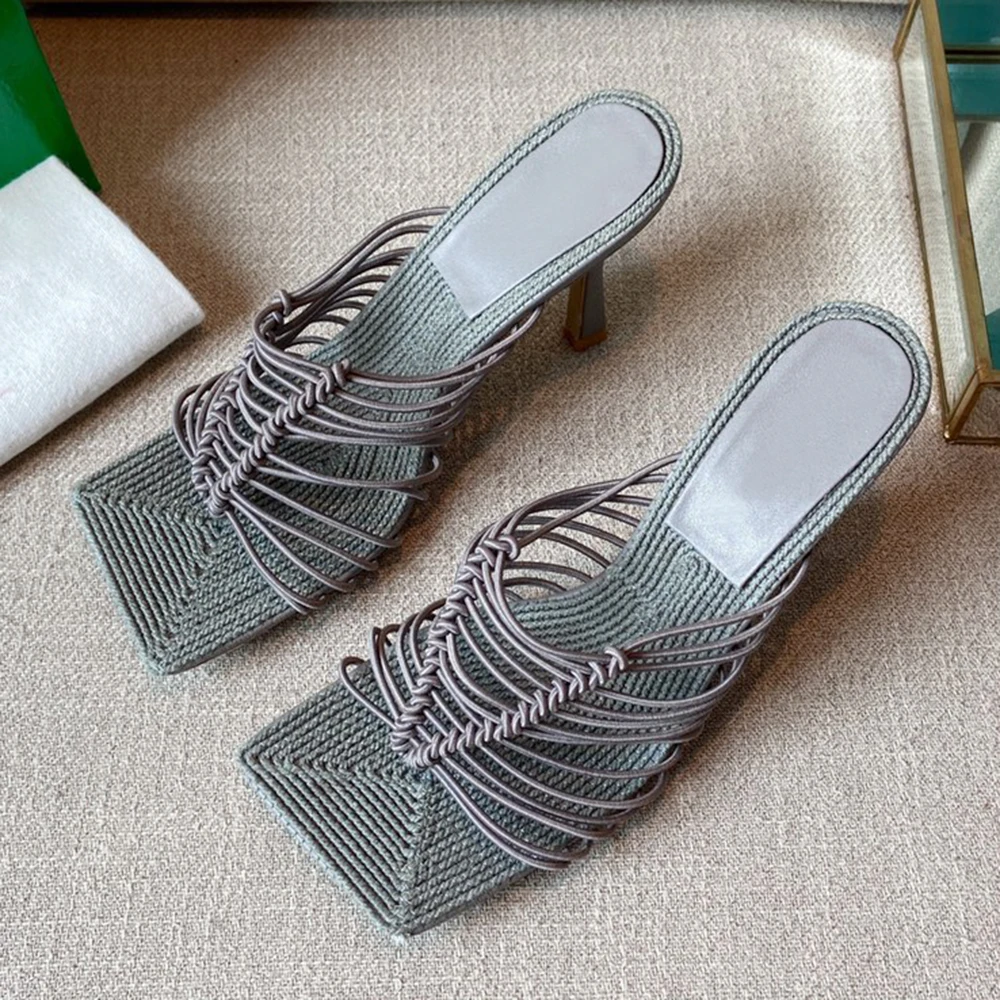 

Shoes for women 2022 New Fashion Woven narrow Strap high heel Sandals Square Toe open Toe Sexy Summer Casual Shoes Women