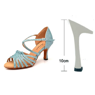 Light Blue 10cm Ladingwu Горячая Сальса Обувь для танцев Для женщин светло-голубой блестящая ткань латинских танцев вечерние мягкая подошва танцевальные туфли, каблук 6-10 см - Цвет: Light Blue 10cm