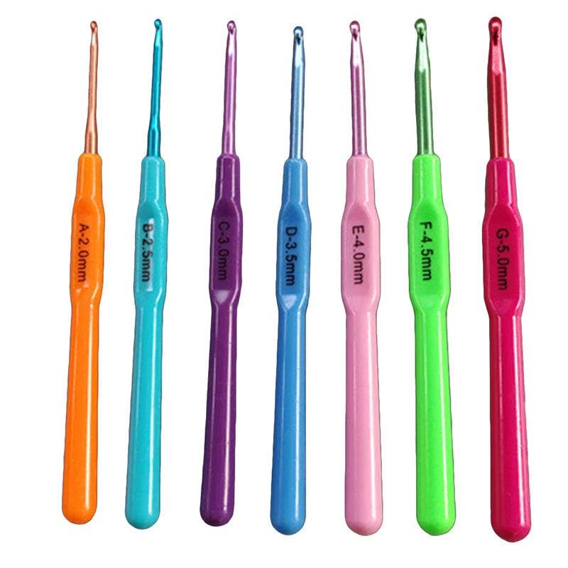 

7pcs Crochet Hooks colorful plastic handle Aluminum Crochet Hooks Knitting Needles for Home Sewing Handmade Tools