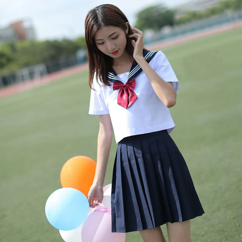 Short Sleeve Set Темно-синий матросский аниме юбки японская школьная форма мода корейский стиль Kawaii Девушка Белый Косплей Выпускной Япония рубашка одежда - Цвет: Short Sleeve Set