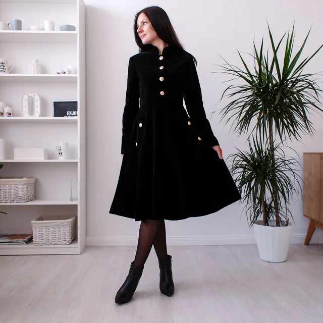 Vestido, платье размера плюс, женское, 3XL, зимние Бархатные платья Zomerjurken,, Dames, длинный рукав, черное, офисное, Ретро стиль, вечерние платья, K8858