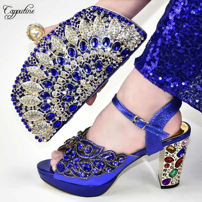 Горячая Распродажа Королевский синий цвет высокий каблук сандалии вечерние