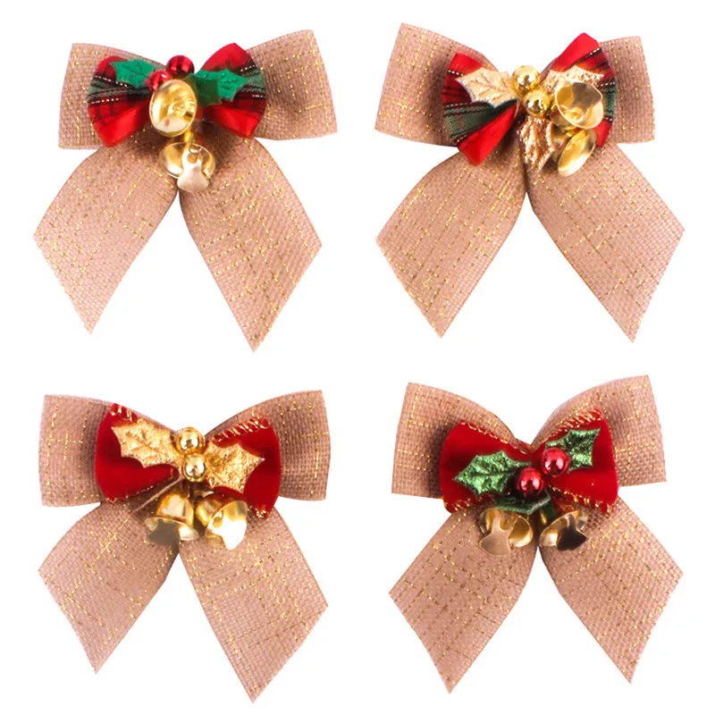 Льняной бант с железными колокольчиками на Новый год и Рождество 2020 маленькие