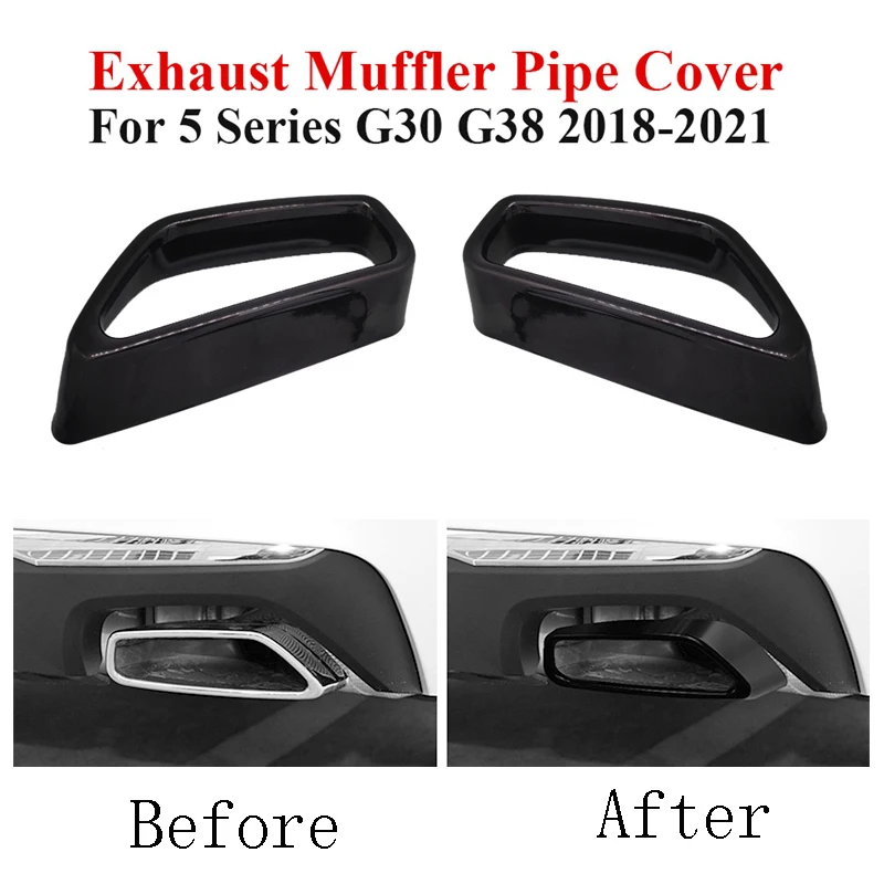 

For BMW 5 Series G30 G38 G32 2018-21 stainless Car Tail Throat Exhaust Pipe Decoration Cover Sticker Car Accessories Black 2PCS