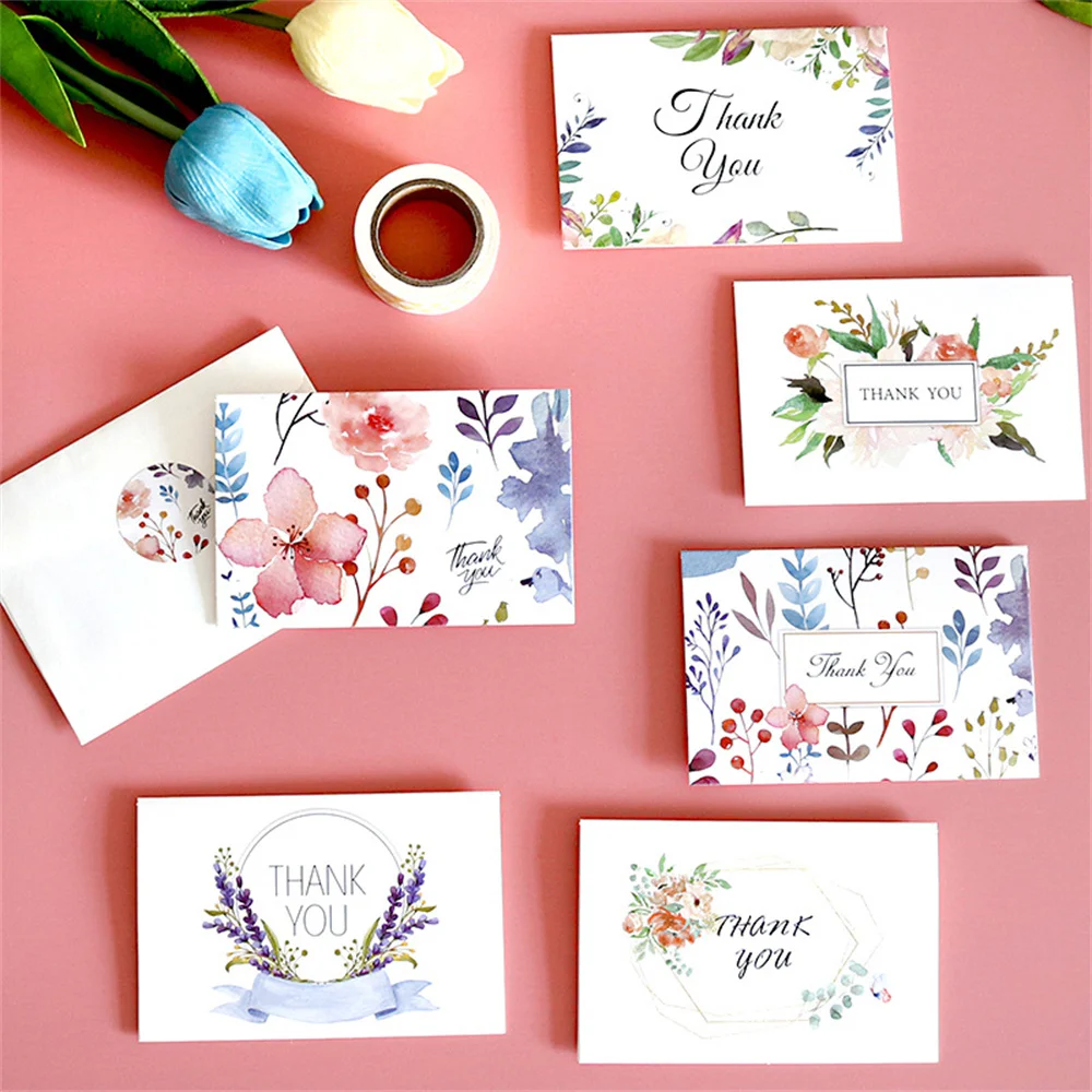 

6sets Flower Series Envelope Set with Stickers Thank You Cards Wedding Invitation Greeting Cards Birthday Party Supplies