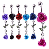 1pcs stainless steel rose flower belly button ring dangle floral navel piercing ring cute flower belly ring pircing ombligo