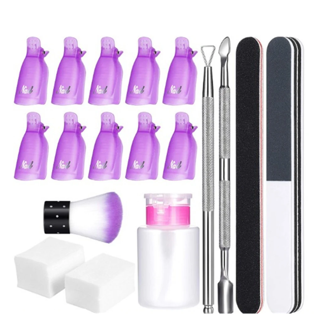 17pcs/set Nail Polish Removal Tool Set Polishing Strips Dust Removing Planer Manual Salon Pump Bottle | Красота и здоровье