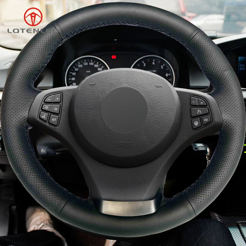 LQTENLEO черный прошитый вручную чехол рулевого колеса автомобиля из искусственной