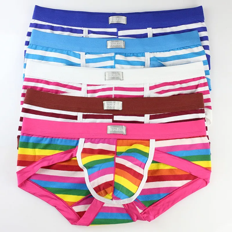 Мужское нижнее белье из хлопка Для мужчин плавки пикантное в полоску мужские