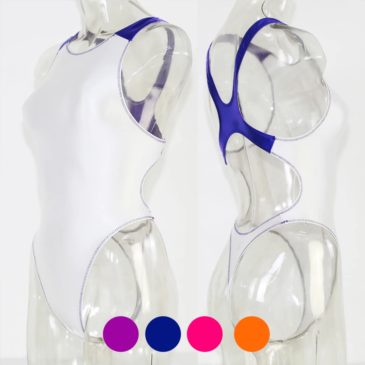 

Женский яркий блестящий купальник с высокой вилкой и надписью «dead bank»