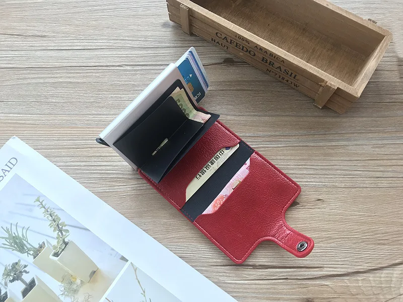 BYCOBECY, новинка, кнопка, кредитный держатель для карт, RFID Блокировка, минималистичный кошелек, всплывающий, защитный чехол для карт, тонкий Противоугонный держатель для ID