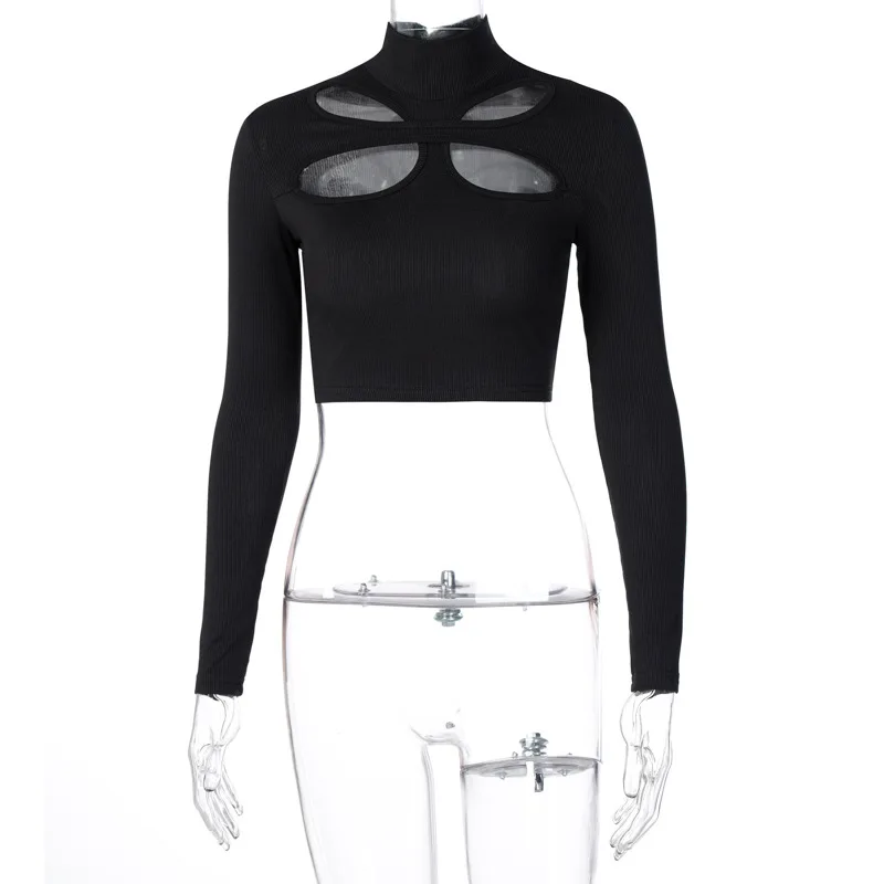 

2021 spring new French fashion temperament solid color Pullover navel slim long sleeve women's wear