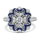 Креативное модное обручальное кольцо в стиле ретро с синим и белым цирконом, инкрустированное цветком, обручальное кольцо для женщин, ювелирные изделия, аксессуары для рук
