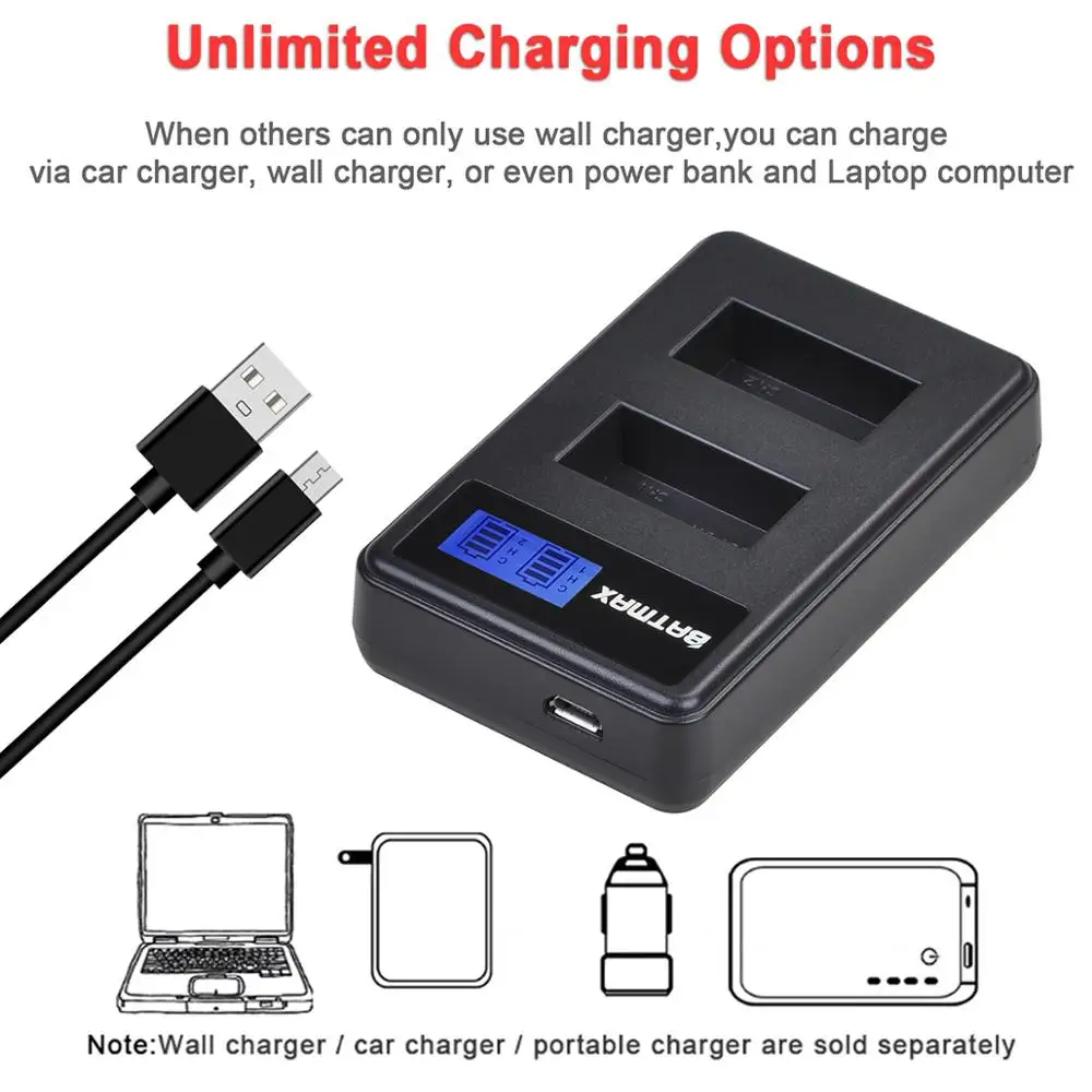 Аккумуляторная батарея для фотоаппарата Batmax 1250 мАч и зарядное устройство с двумя