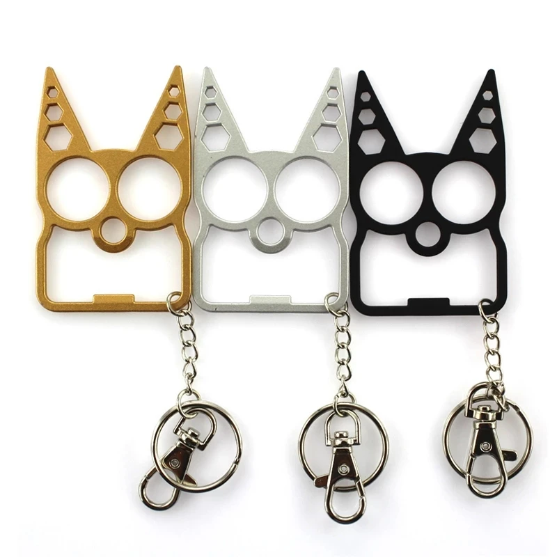 

Cute Cat Multifunctiona Keychain Punk Keyrings for Men Women Portable Bottle Opener Outdoor Device Tools Self Defense Keychains