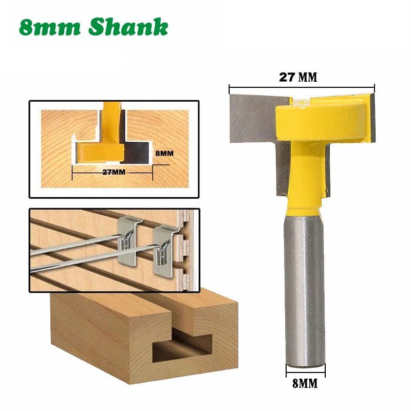 

1PC 8MM Shank Milling Cutter Wood Carving T-Slot Milling Straight Edge Slotting Knife Cutter Router Bits Cutting Handle for Wood
