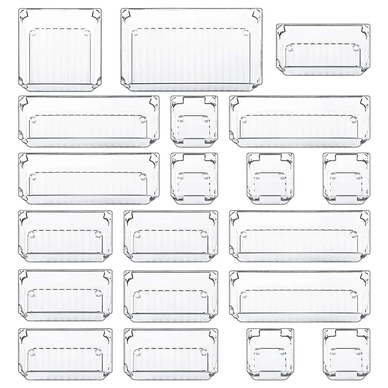 

20-Piece Transparent Drawer Storage Box Set Bathroom Office Storage Divider Box Suitable for Desk Dressing Table Cabinet