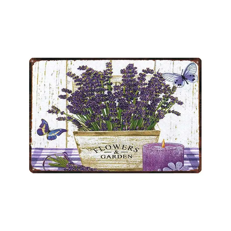 

Garden Lavender Metal Plate Purple Flower Farmhouse Tin Sign Plaque Beautiful Flowers Wall Art Home Garden Retro Decoration