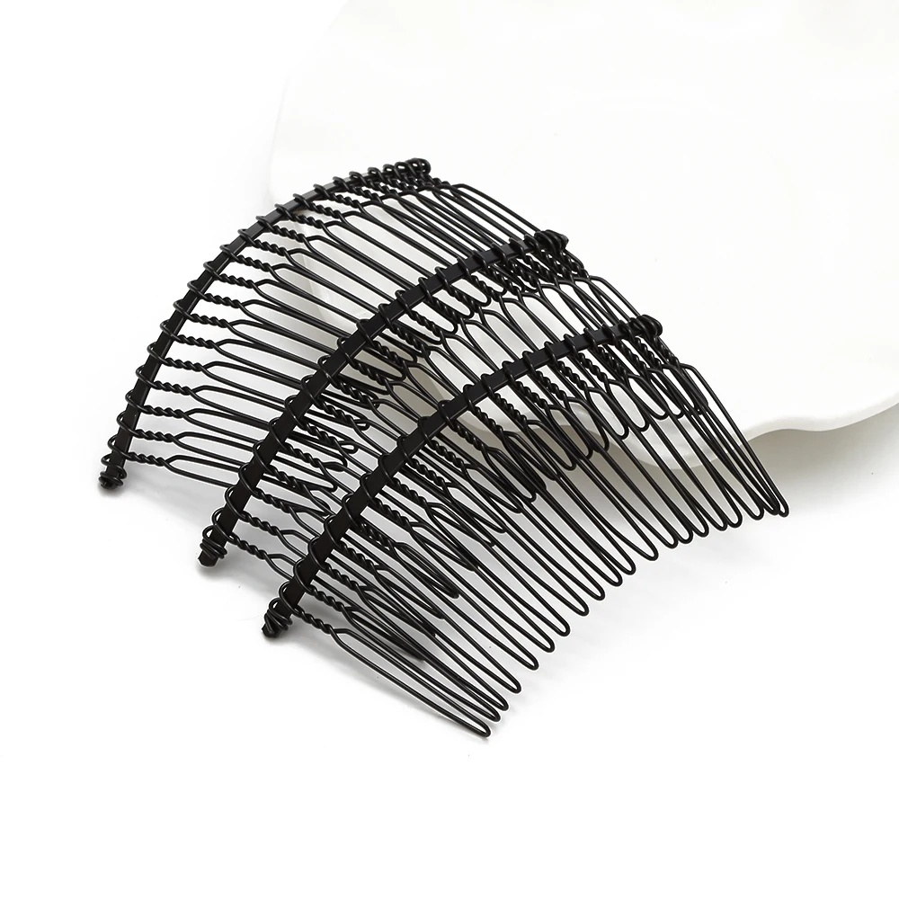 MEIBEADS 10pcs/lot DIY Hair Accessories Hair Supplies Steel Plate Inserted Comb Black Iron Silver 7.5* 3.6cm 20 Teeth UF7559