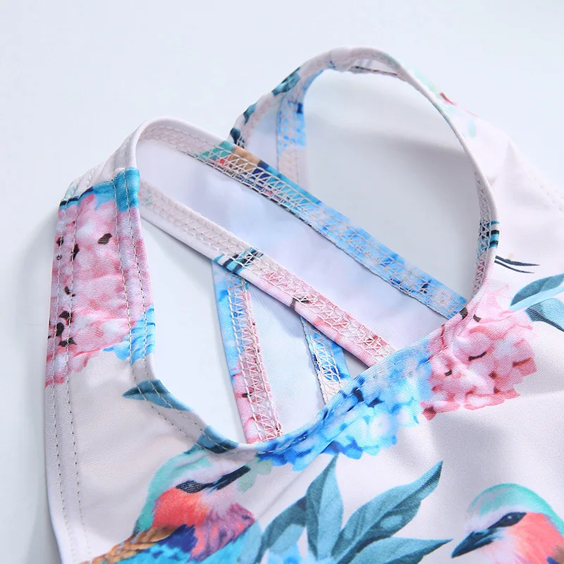 Цельный купальный костюм с цветочным рисунком для маленьких девочек детская