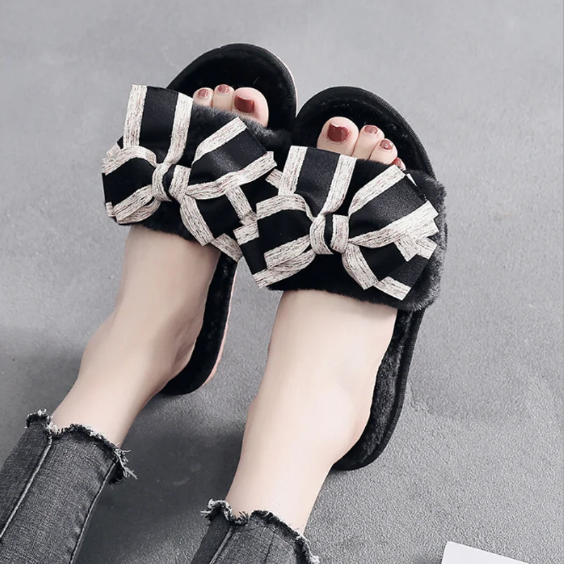 Hotsale Promotion Plush bow Slippers  Home Slipper cute House Shoes for Women Men