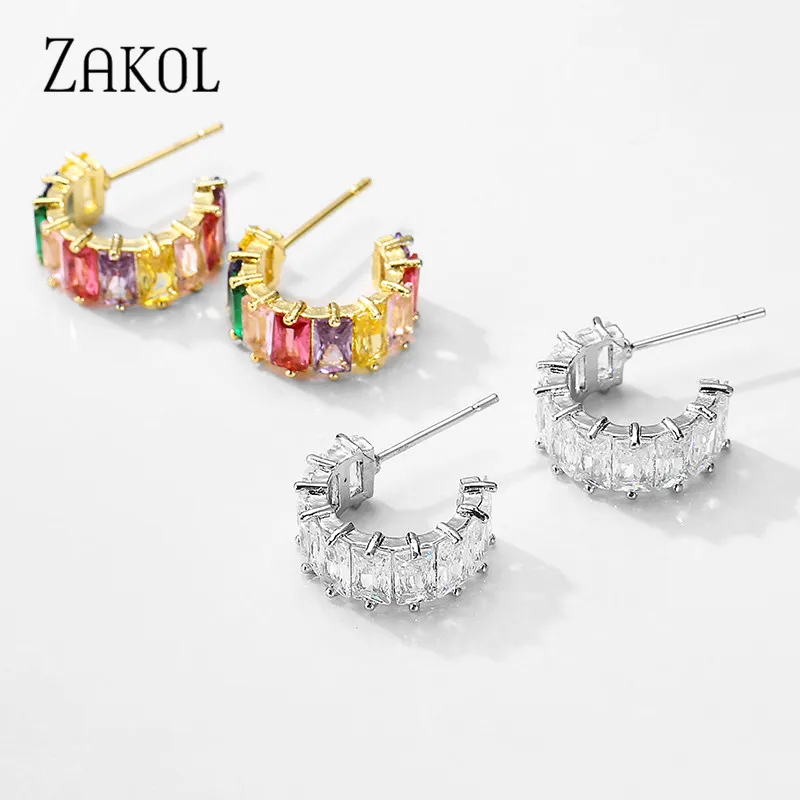 ZAKOL трендовые женские серьги гвоздики из мутильного багета с кубическим