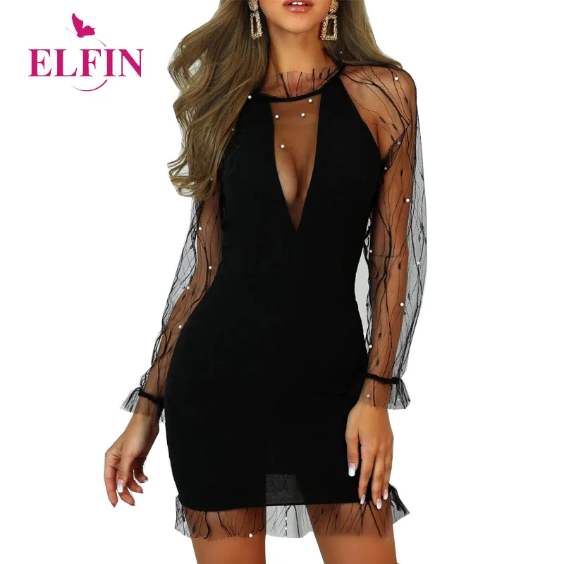 Пикантные сетчатые прозрачные с длинным рукавом платье для женщин элегантные