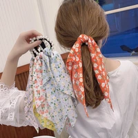 women pearl hair ties ribbon hairband scrunchies girls silk scarf ponytail holders floral bow rubber band hair accessories 2021