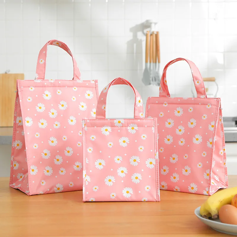 

3 Size Fresh Cooler Women Kids Picnic Bags Daisy Tote Insulation Cold Lunch Bags Box Thermal Oxford Waterproof Food Lunch Bags