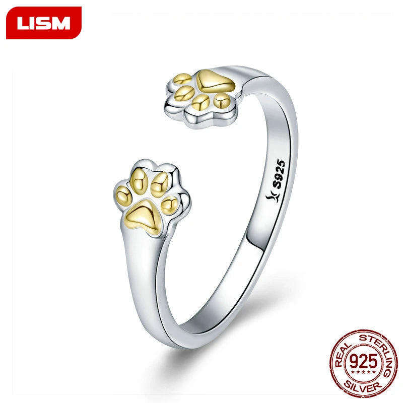 

Authentic 925 Sterling Silver Cute Animal Footprints Open Size Adjustable Finger Ring for Women Party Wedding Jewelry