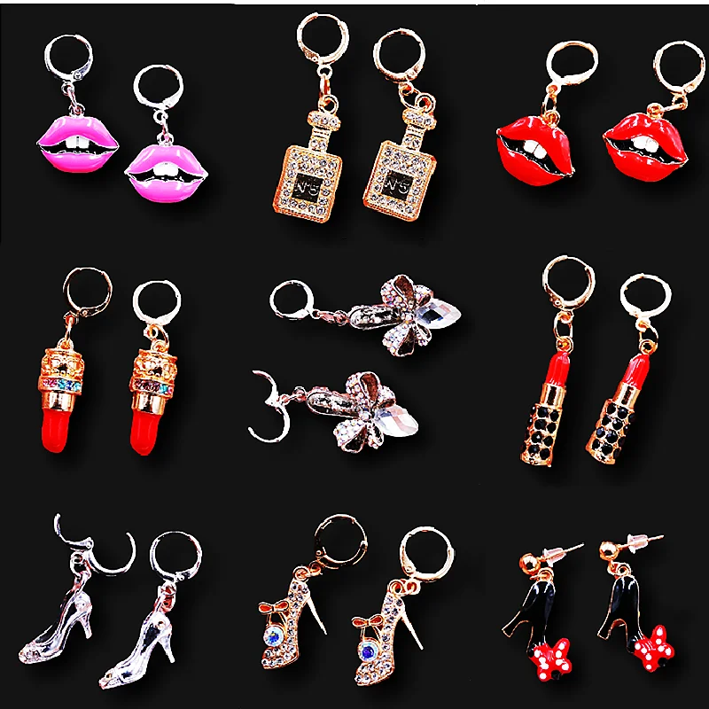 Hip Hop Fashion Style Enamel Rhinestone Queen Sexy Lady Gauguin Shoes/Lipstick/Perfume Charm Ear Ring DIY Jewelry Crafts Earring