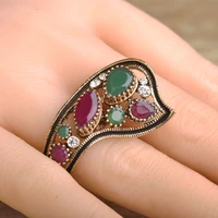 oi classic vintage style large turkish ring turkey flower green resin jewelry women lady party accessories lover mothers gifts