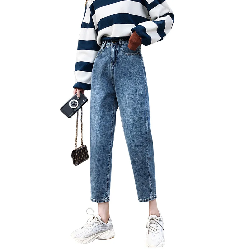 

2021 Spring Autumn New Jeans Women's High Waist Loose and Thin Harlan Cropped Pants Wash Retro Straight Denim Trousers Slim Soft