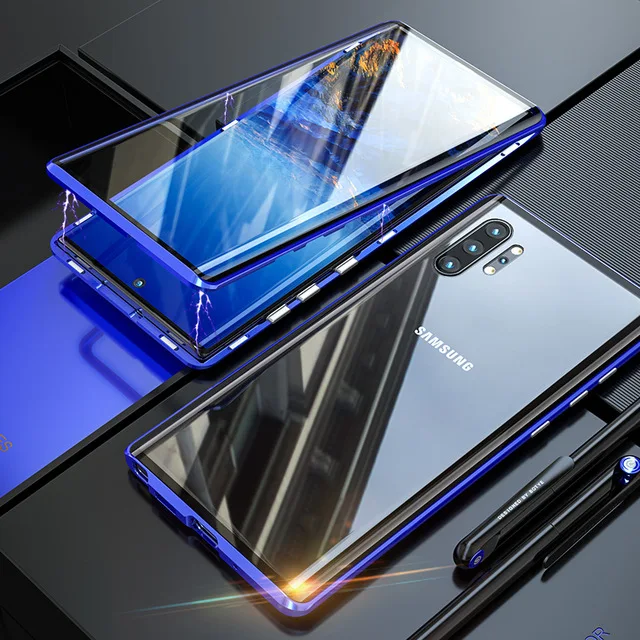 Blue 360 двусторонний полное покрытие Магнитный чехол для samsung A50 чехол с уровнем твердости 9H закаленное Стекло чехол для samsung A70 чехол для A40 A20 S8 S9 S10 - Цвет: Blue
