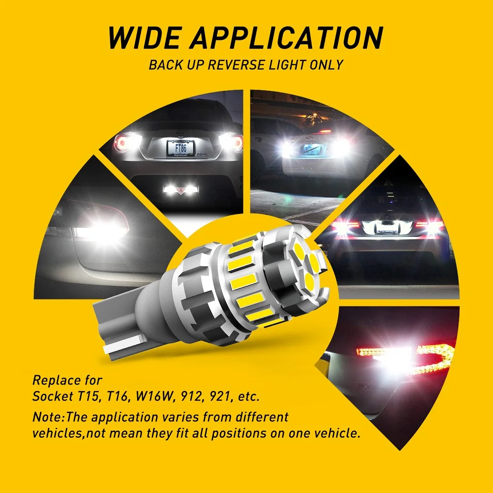 

2x T15 LED W16W 921 912 T16 LED Bulbs Canbus Error Free 3030 4014 SMD Lights For Reverse Lamp Back Up Light 12V White 6500K