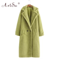 artsu 12 color fashion women winter teddy bear coat warm long sleeve loose lambswool long coat christmas faux fur teddy coat