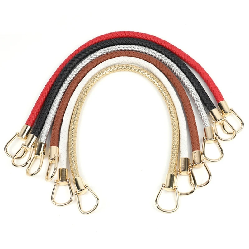 

2Pcs PU Leather Braided Rope Handles for Handbag Shoulder Bag Strap Handmade Bag DIY Accessories Alloy Metal Hook Buckle