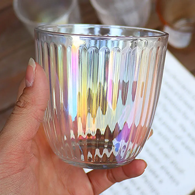 Nordic Ribbed Glass Cup 290ml 400ml Amber Clear Thick Rainbow Grey Coffee Milk Water Juice Machine Pressed Glass Cup 1 PC