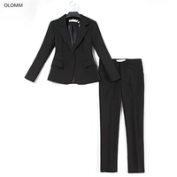 womens professional pants set high quality office black suit two piece set 2022 spring and autumn new slim jacket feminine