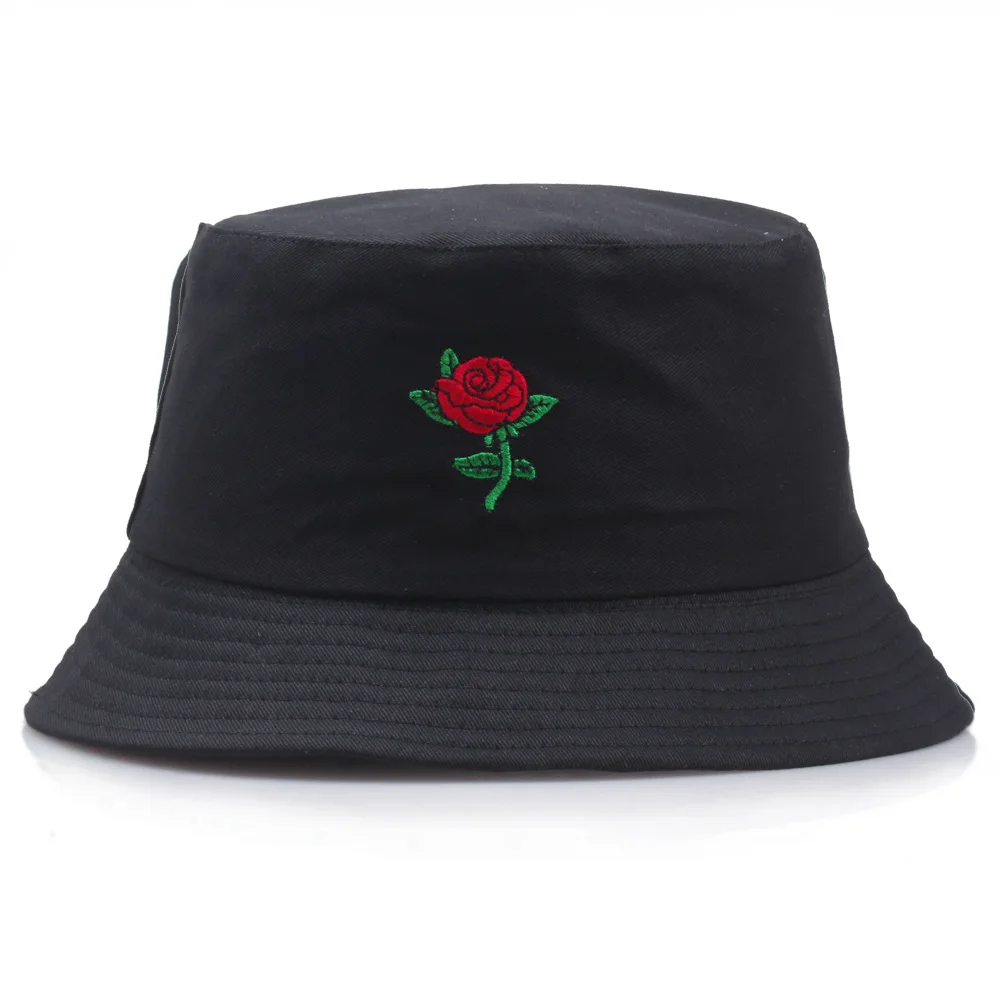 

Fashion Rose Bucket Hat For Women Men Embroidery Unisex Autumn Foldable Panama Cap Fishing Hats Kpop Bonnet Bob Chapeau Gorras