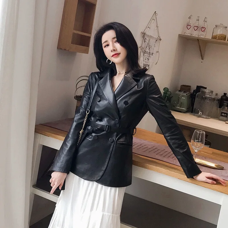 

Woman Coats Natural Leather 2020 Fashion Female Windbreaker Jackets Real Sheepskin LeatherJackets Free Belt