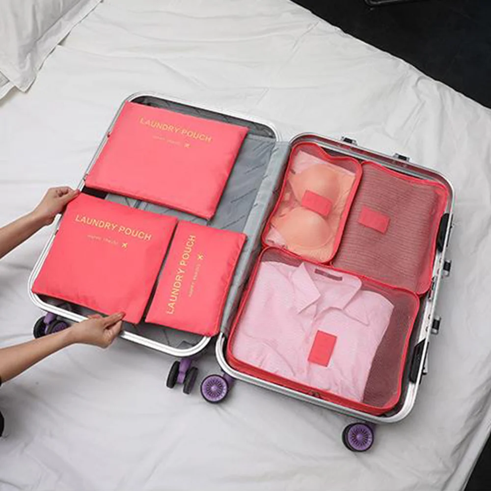 

6pcs Packing Cubes Luggage Storage Organiser Travel Luggage Organizer Dampproof Compression Suitcase Bag Supplies