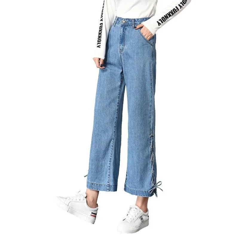 

Summer Autumn Jeans Pants Women Split Loose Nine Point Pants Wide Leg High Waist Slim Straight Jeans Femme Vintage Denim Pants