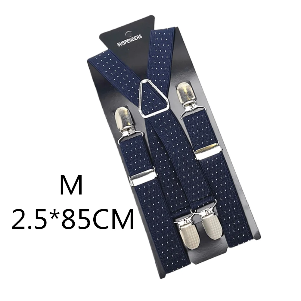 Navy dot-85cm 2,5 см ширина х спина унисекс в горошек подтяжки для мужчин и женщин регулируемые эластичные Tirantes Hombre Дети брюки держатель свадебная одежда - Цвет: Navy dot-85cm